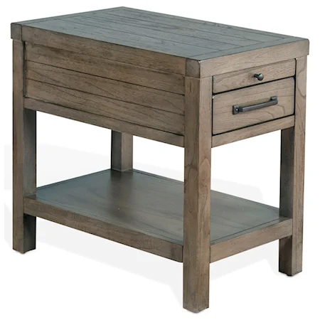 Rustic Chair Side Table with Felt-lined Top Drawer
